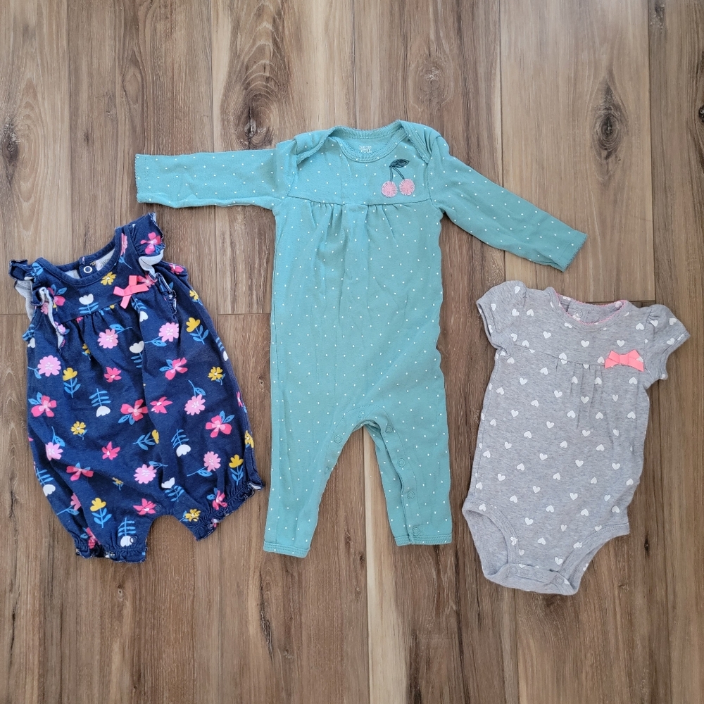 Just One You Carter's Baby Girl Lot - 3 Pieces - Blue, Teal, and Gray - 6 Months